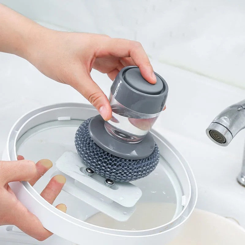 Kitchen Soap Dispensing Palm Brush Cleaner Push-type