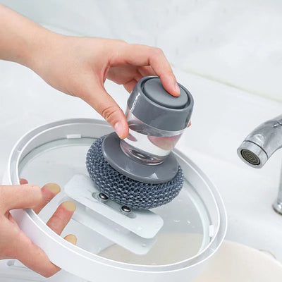 Kitchen Soap Dispensing Palm Brush Cleaner Push-type