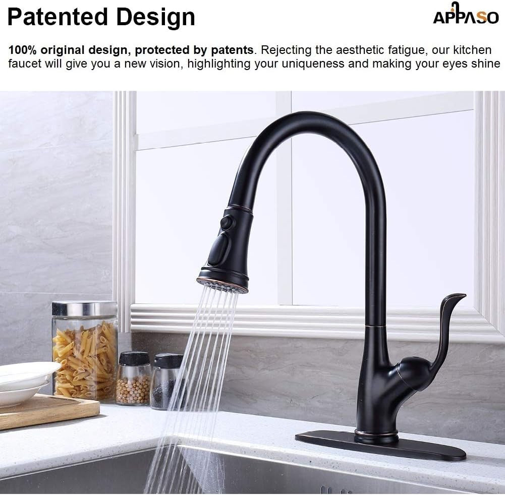 Pull down Kitchen Faucet with Sprayer Oil Rubbed Bronze, Single Handle One Hole High Arc Pull Out Spray Head Kitchen Sink Faucet with Deck Plate