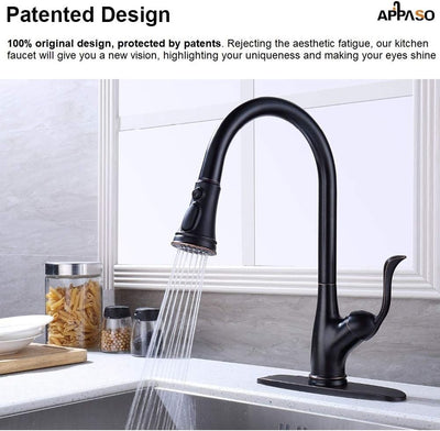 Pull down Kitchen Faucet with Sprayer Oil Rubbed Bronze, Single Handle One Hole High Arc Pull Out Spray Head Kitchen Sink Faucet with Deck Plate