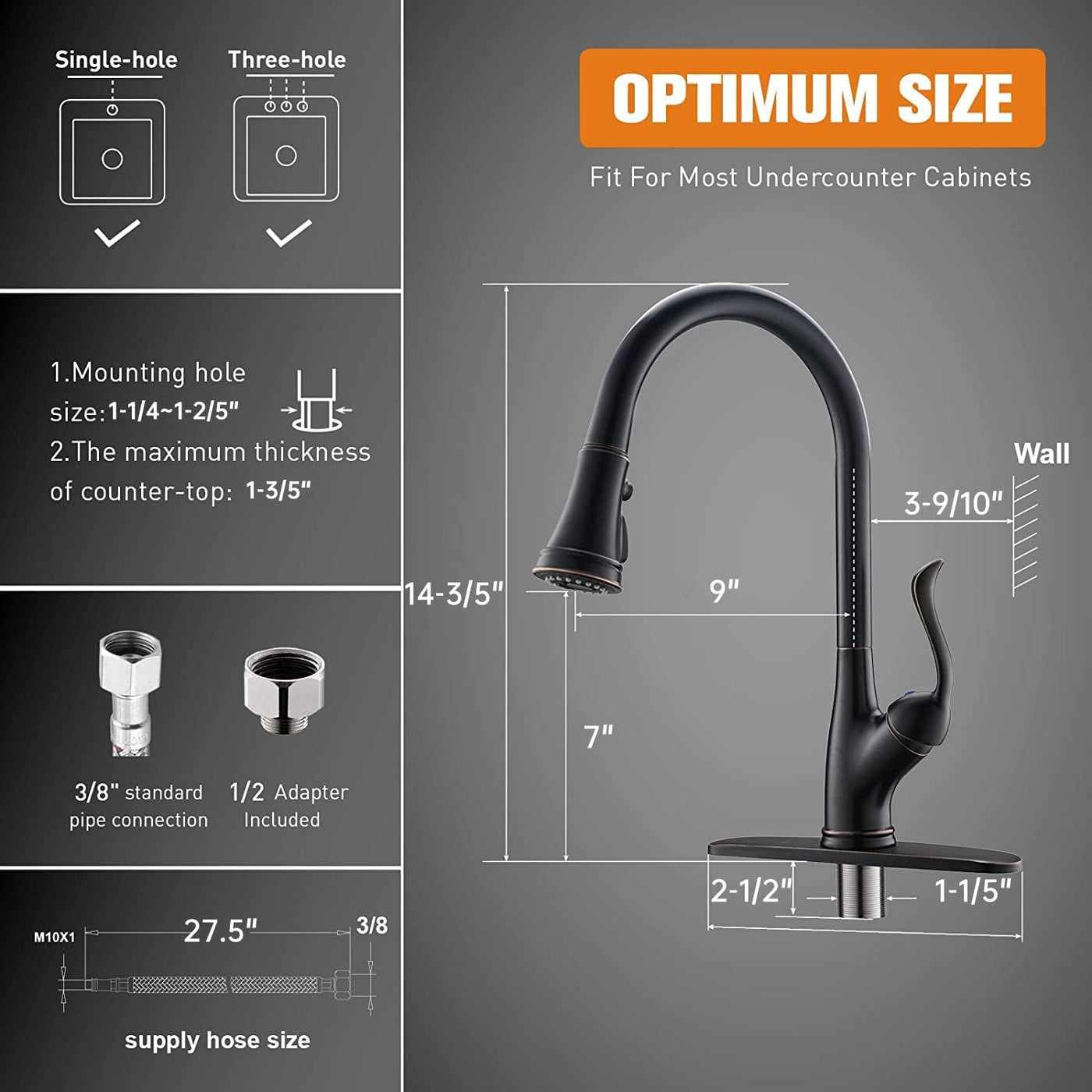 Pull down Kitchen Faucet with Sprayer Oil Rubbed Bronze, Single Handle One Hole High Arc Pull Out Spray Head Kitchen Sink Faucet with Deck Plate