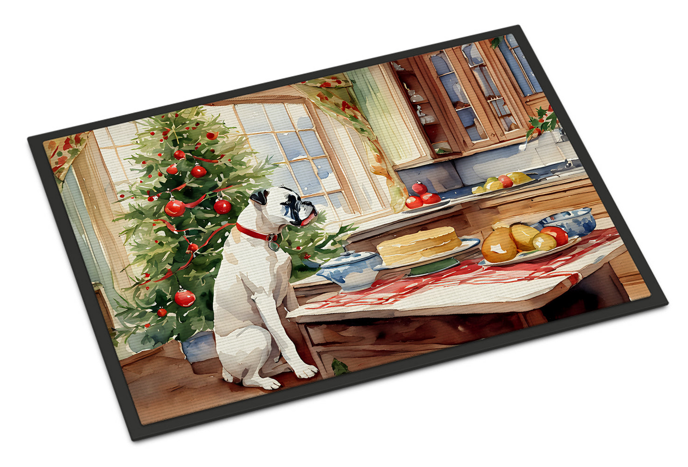 White Boxer Christmas Cookies Doormat