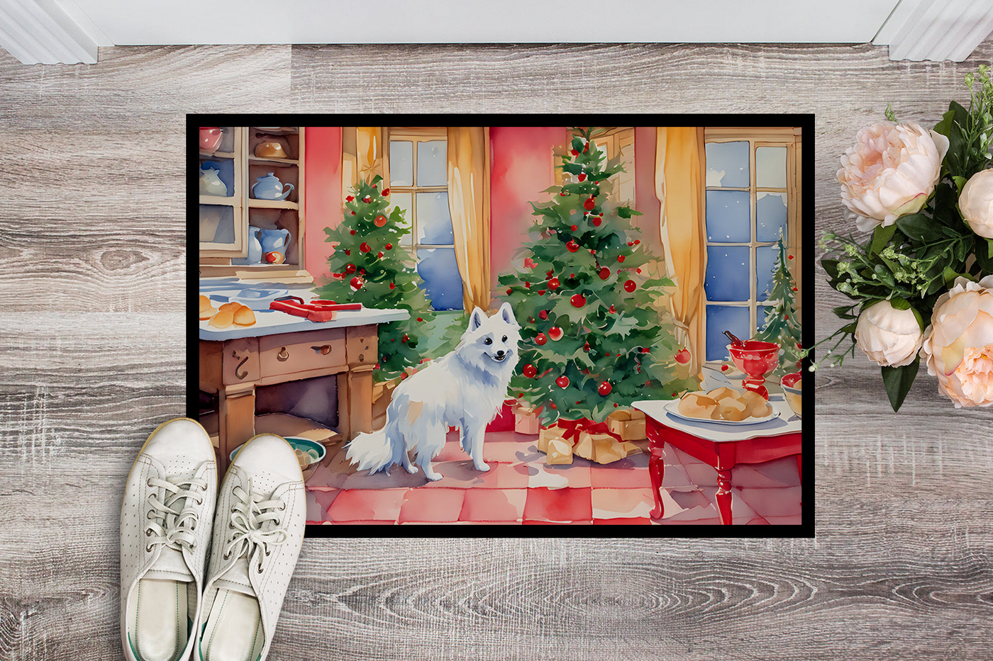 Japanese Spitz Christmas Cookies Doormat