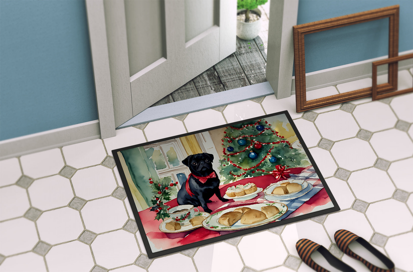 Pug Christmas Cookies Doormat