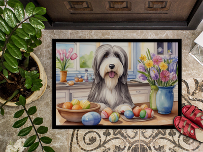 Decorating Easter Bearded Collie Doormat