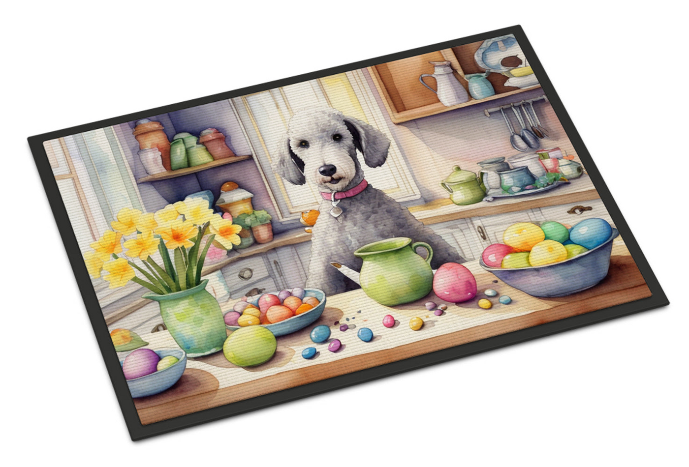 Decorating Easter Bedlington Terrier Doormat