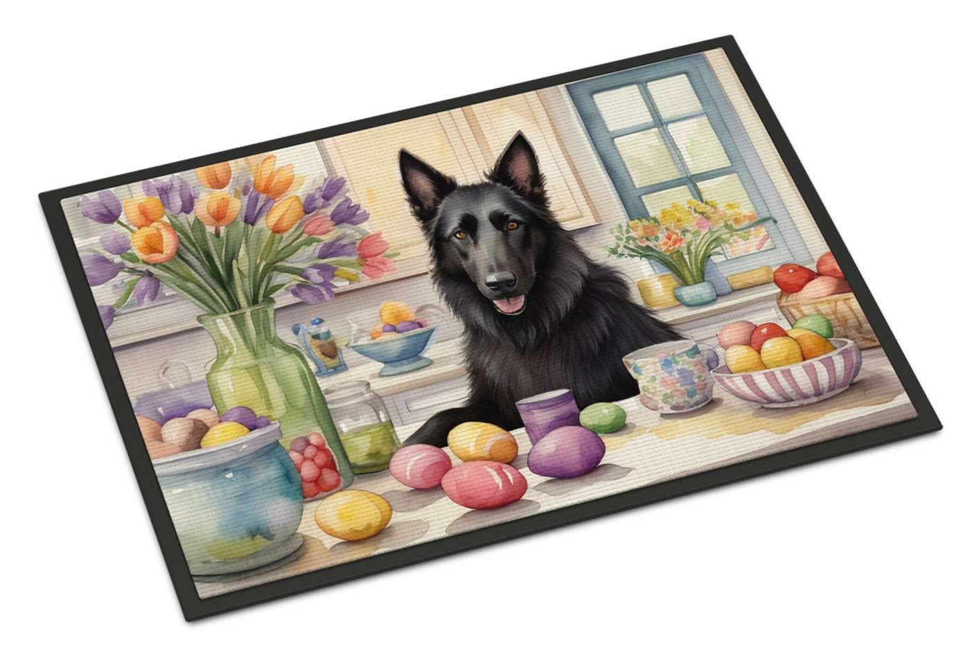 Decorating Easter Belgian Sheepdog Doormat