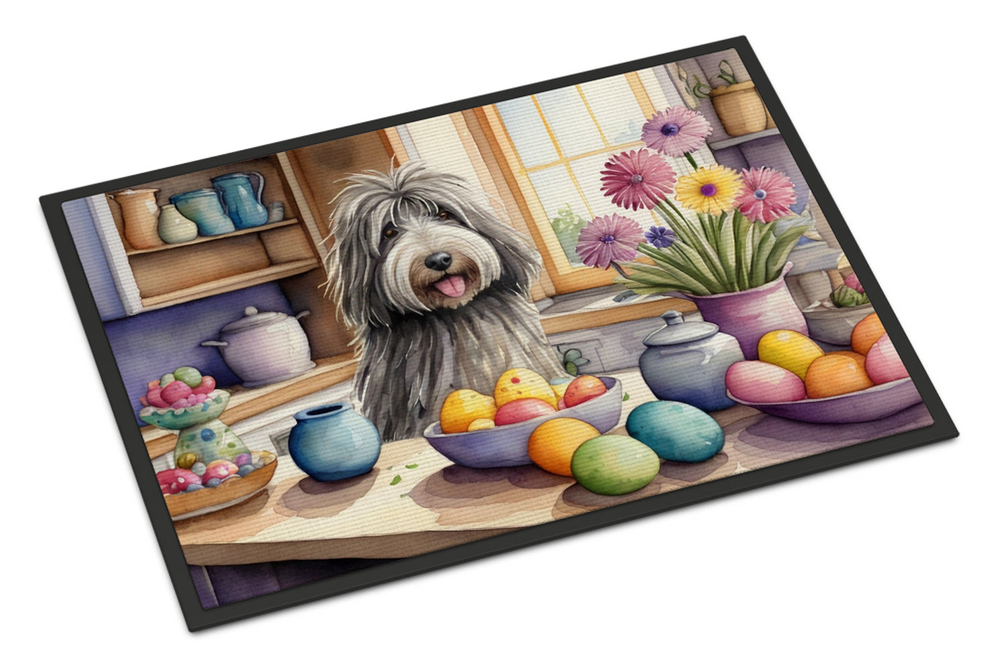 Decorating Easter Bergamasco Sheepdog Doormat
