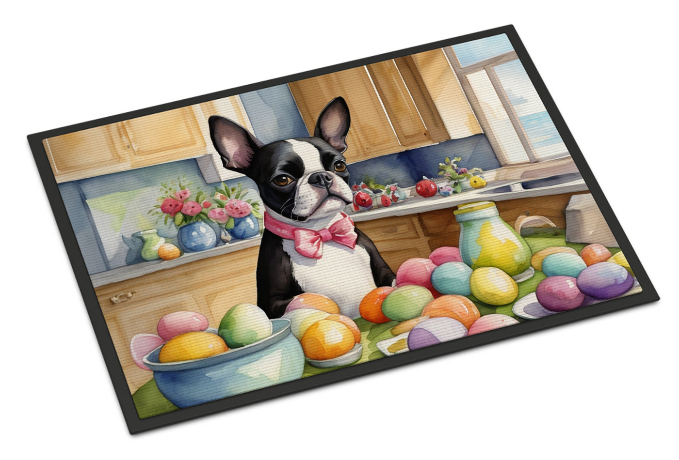 Decorating Easter Boston Terrier Doormat