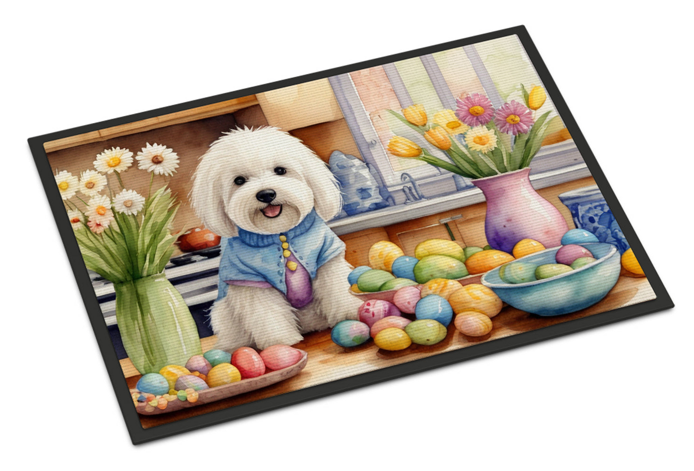 Decorating Easter Coton de Tulear Doormat
