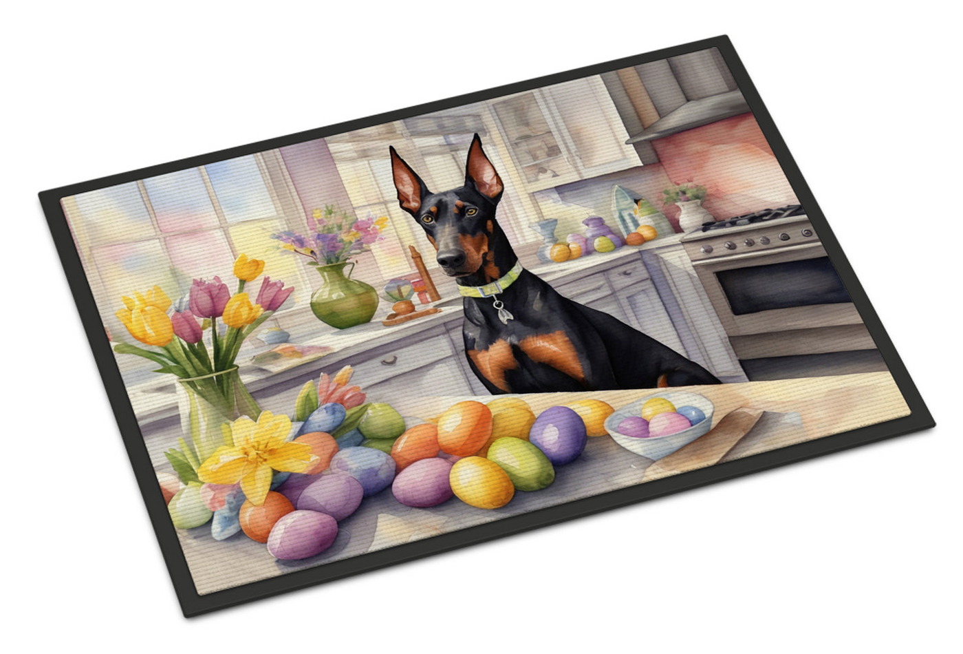 Decorating Easter Doberman Pinscher Doormat