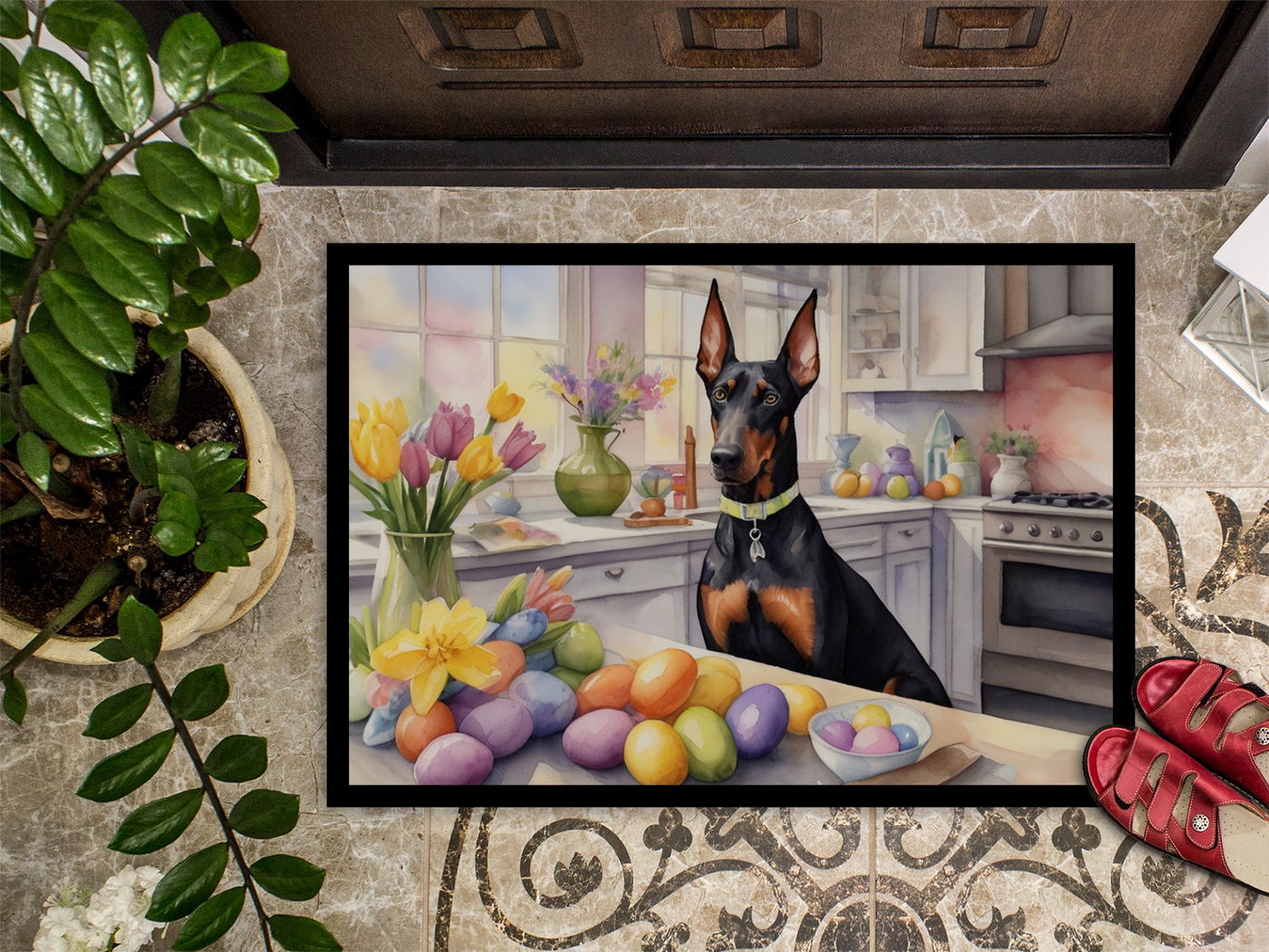 Decorating Easter Doberman Pinscher Doormat