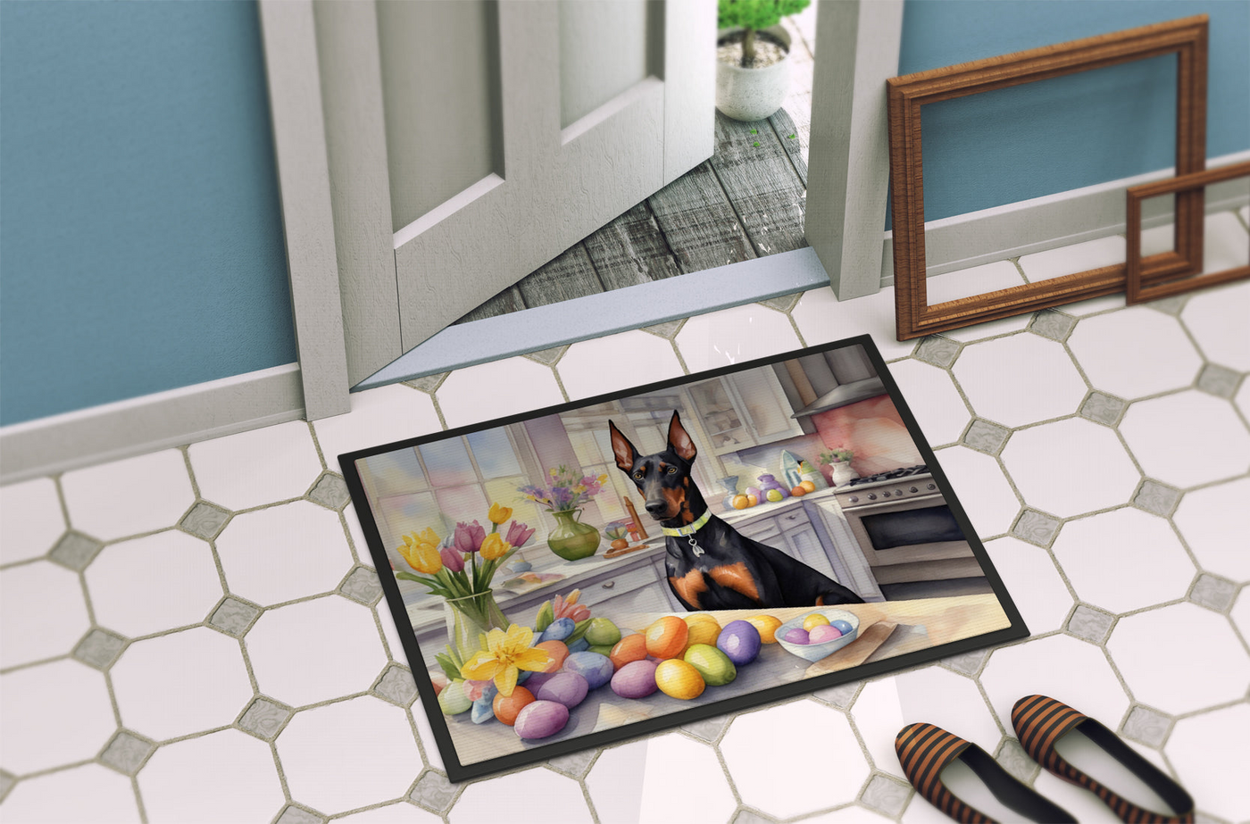 Decorating Easter Doberman Pinscher Doormat