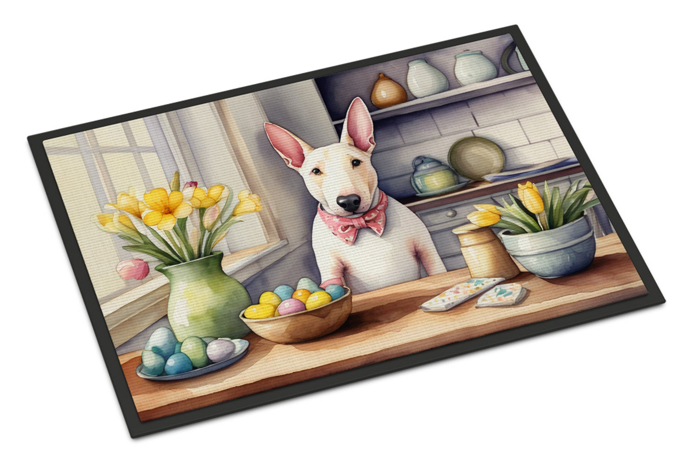 Decorating Easter English Bull Terrier Doormat