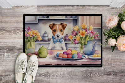 Decorating Easter Jack Russell Terrier Doormat