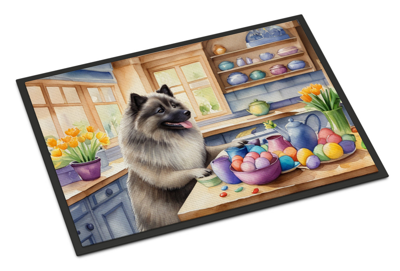 Decorating Easter Keeshond Doormat
