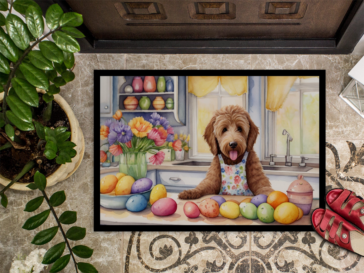 Decorating Easter Labradoodle Doormat
