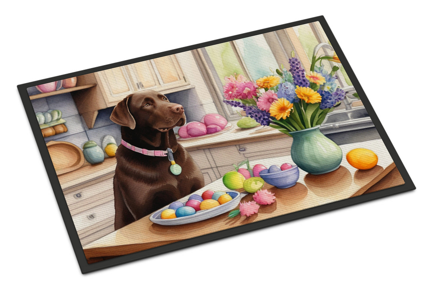 Decorating Easter Chocolate Labrador Retriever Doormat