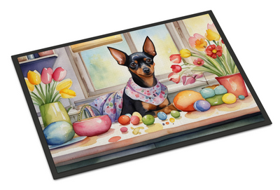 Decorating Easter Miniature Pinscher Doormat