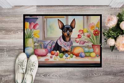 Decorating Easter Miniature Pinscher Doormat