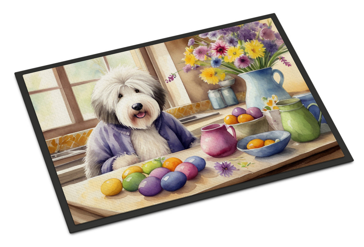 Decorating Easter Old English Sheepdog Doormat