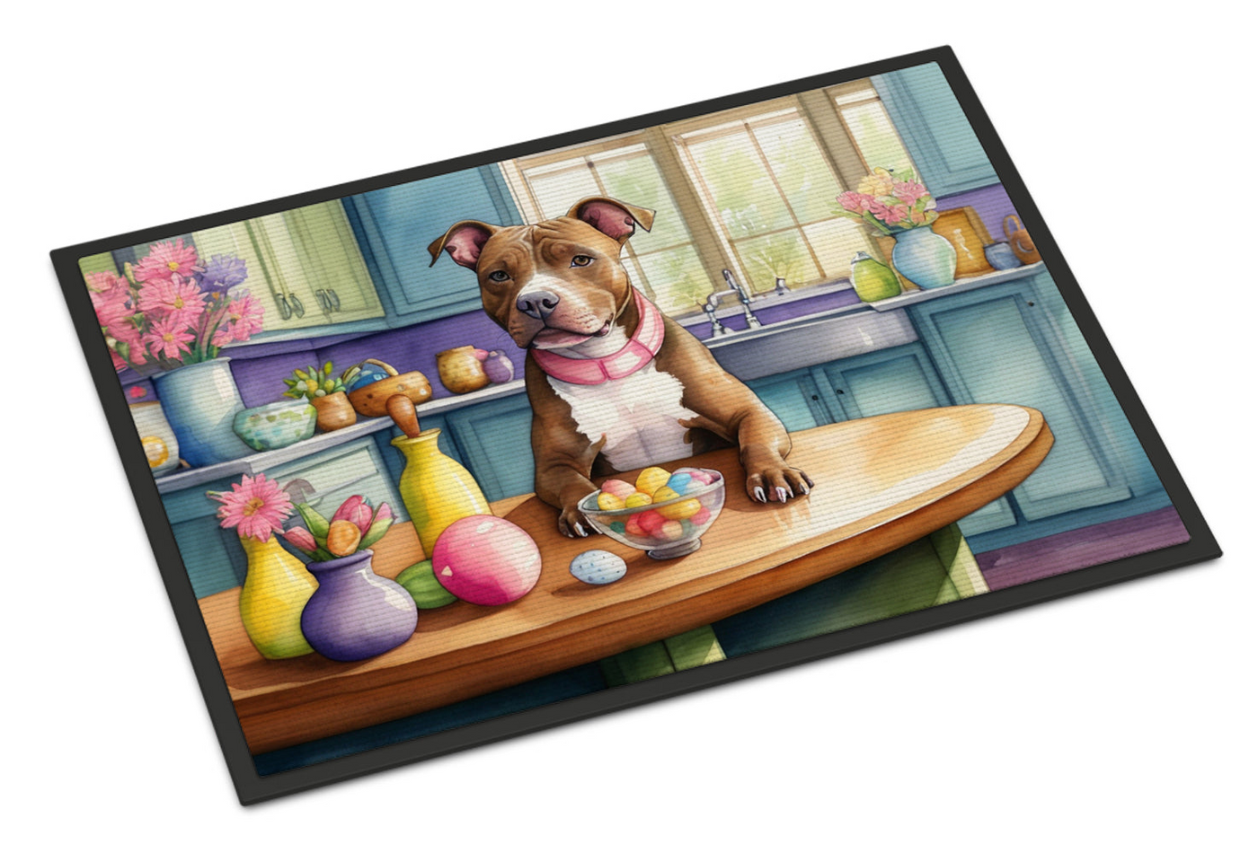 Decorating Easter Pit Bull Terrier Doormat