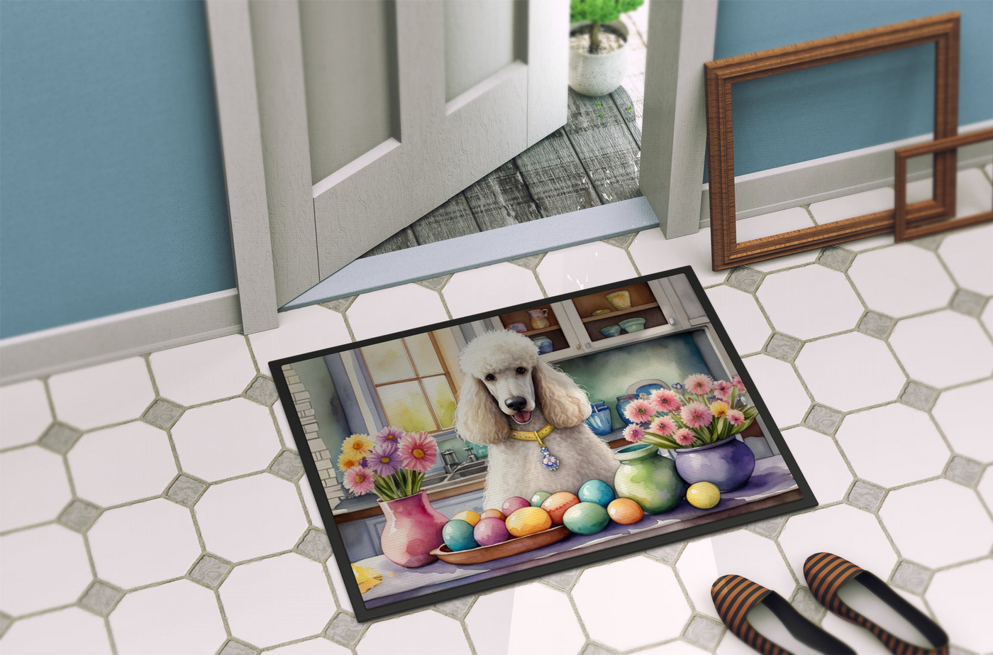 Decorating Easter White Poodle Doormat
