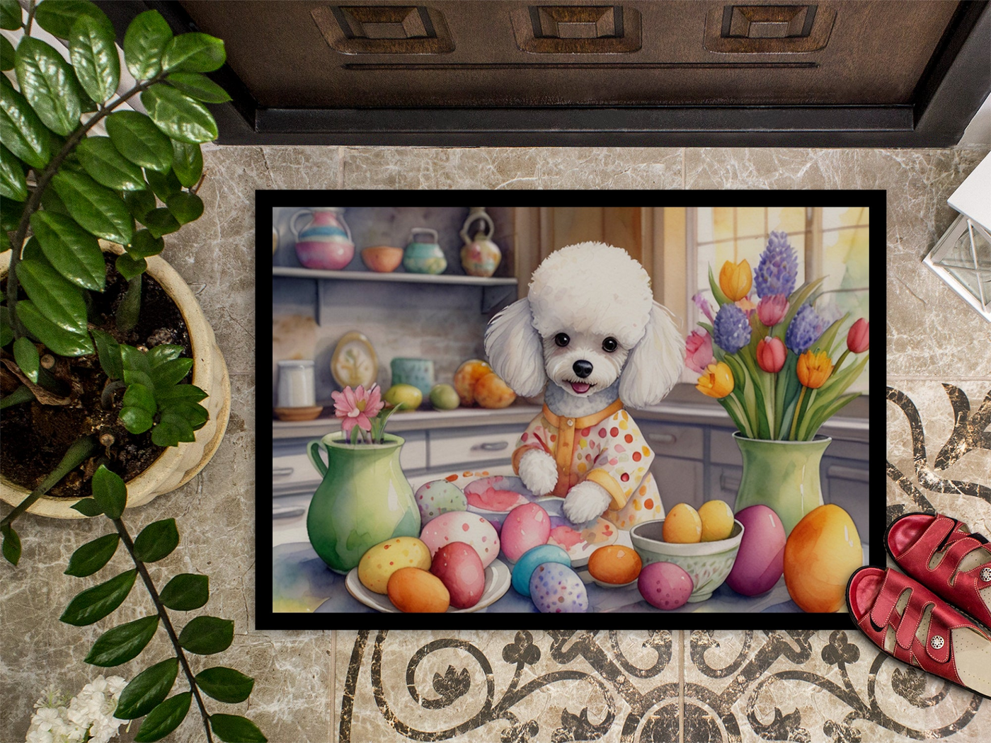 Decorating Easter White Poodle Doormat