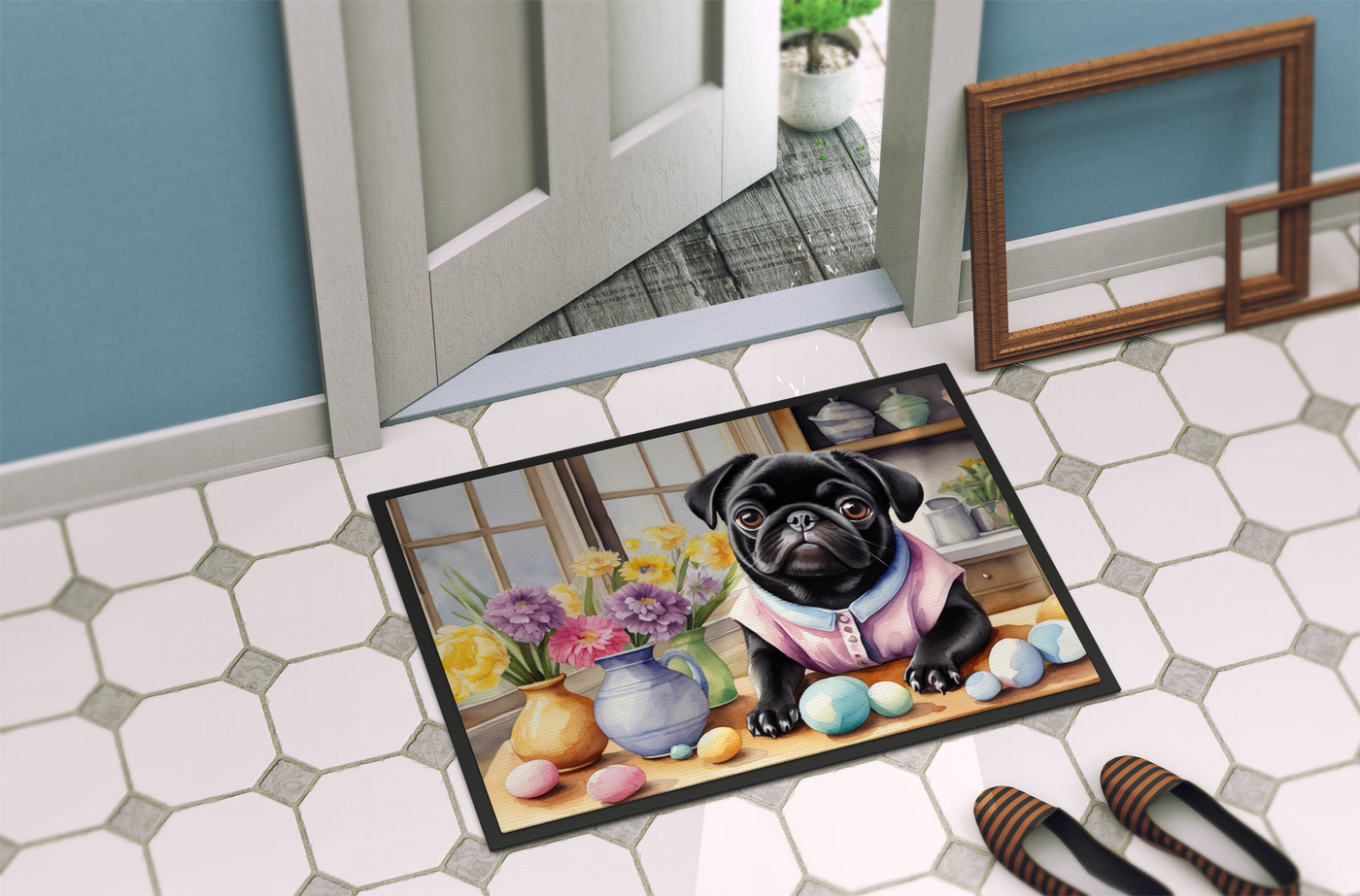 Decorating Easter Pug Doormat