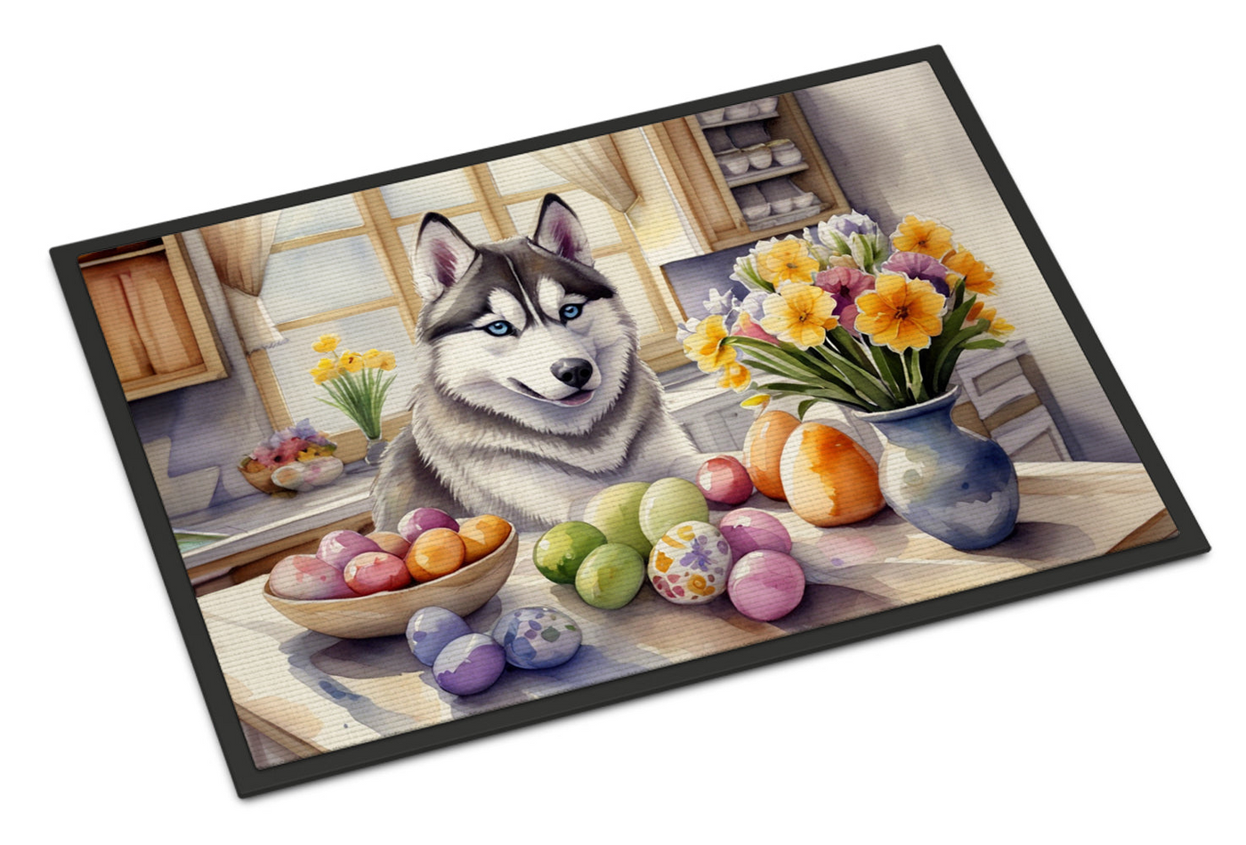 Decorating Easter Siberian Husky Doormat
