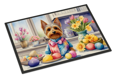 Decorating Easter Silky Terrier Doormat