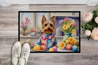 Decorating Easter Silky Terrier Doormat
