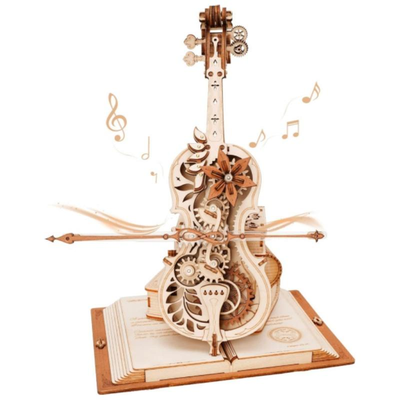 ROBOTIME - Wooden Music Box Puzzles for Adults AMK63 / Magic Cello / 3D Wooden Puzzles for Adults and Teens / Wooden Model Kits to Build