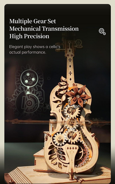 ROBOTIME - Wooden Music Box Puzzles for Adults AMK63 / Magic Cello / 3D Wooden Puzzles for Adults and Teens / Wooden Model Kits to Build