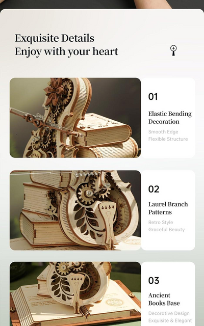 ROBOTIME - Wooden Music Box Puzzles for Adults AMK63 / Magic Cello / 3D Wooden Puzzles for Adults and Teens / Wooden Model Kits to Build