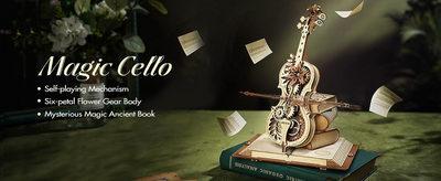ROBOTIME - Wooden Music Box Puzzles for Adults AMK63 / Magic Cello / 3D Wooden Puzzles for Adults and Teens / Wooden Model Kits to Build