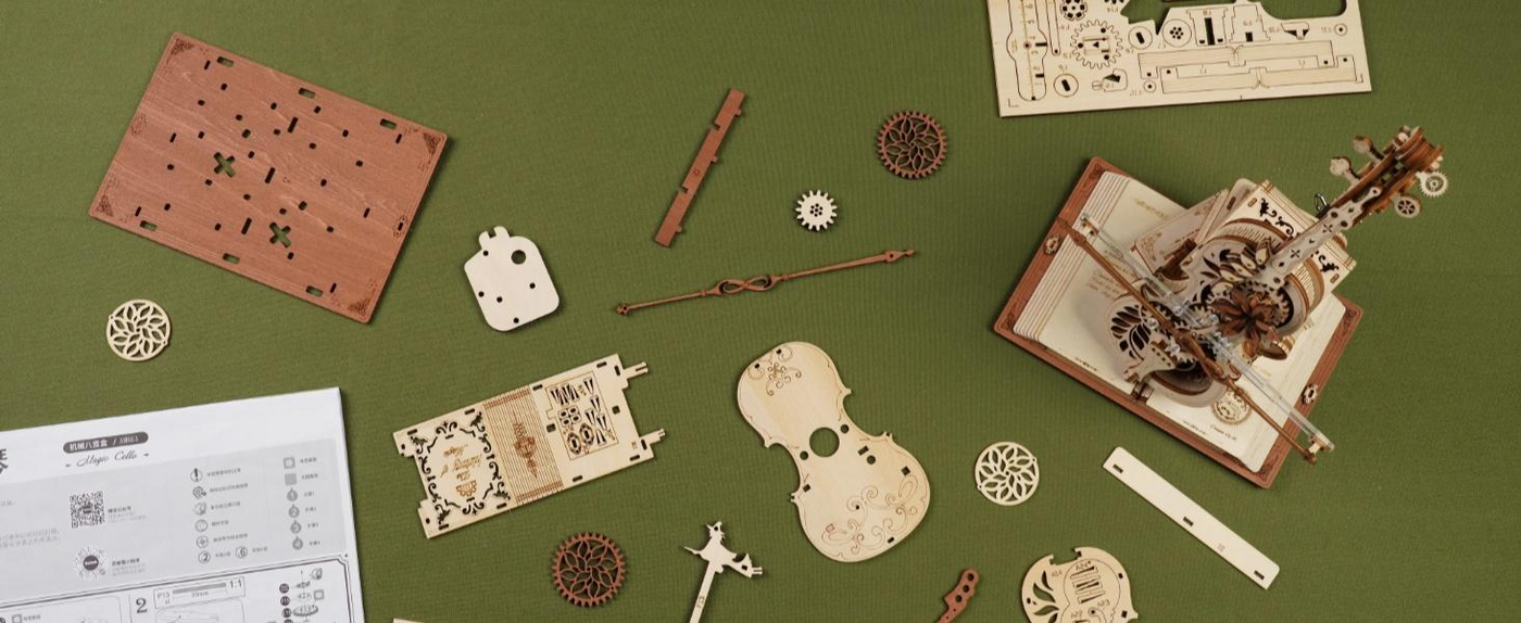 ROBOTIME - Wooden Music Box Puzzles for Adults AMK63 / Magic Cello / 3D Wooden Puzzles for Adults and Teens / Wooden Model Kits to Build
