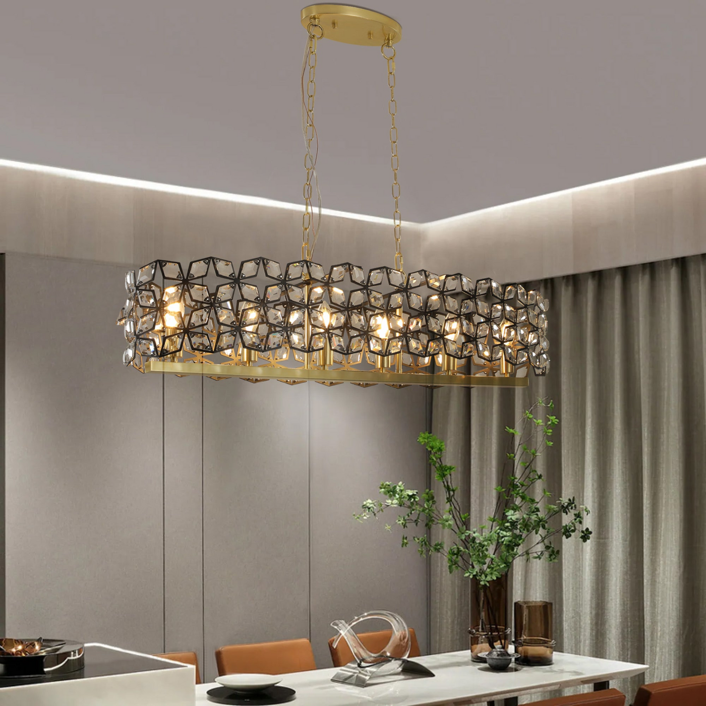Modern Champagne Gold Oval Crystal ceiling chandelier  Luxury Home Decor Light Fixture
