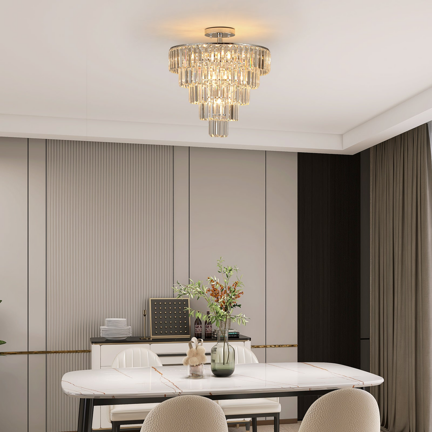 (Same as W1340110373/L5010) Large crystal chandelier in white chrome color, modern style chandelier, dining room, living room, bedroom (Without Bulb)