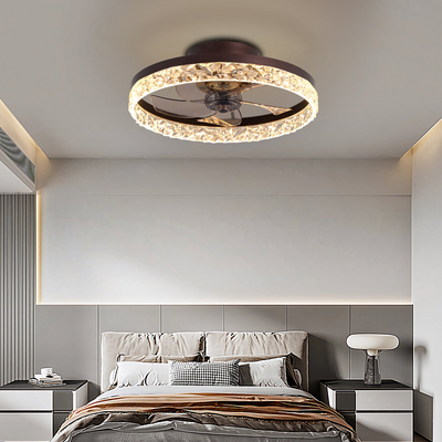 Low Profile Ceiling Fan with Light and Remote Control, Dimmable LED Ceiling Fan,  6 Speeds, Timing Reversible Blades, Brown, 20"