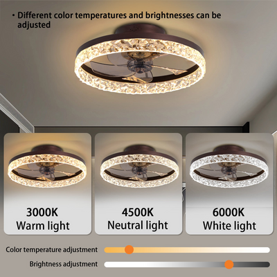 Low Profile Ceiling Fan with Light and Remote Control, Dimmable LED Ceiling Fan,  6 Speeds, Timing Reversible Blades, Brown, 20"