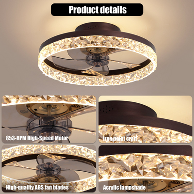 Low Profile Ceiling Fan with Light and Remote Control, Dimmable LED Ceiling Fan,  6 Speeds, Timing Reversible Blades, Brown, 20"