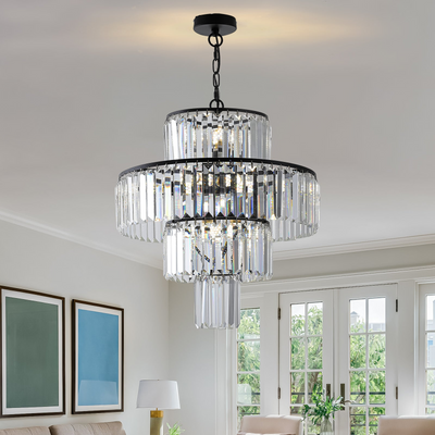 Black Luxury Crystal Chandelier Modern Chandeliers Lights Fixture Hanging Pendant Light Fixture for Dining Room Bedroom Living Room Dia 19.7 Inch-Black