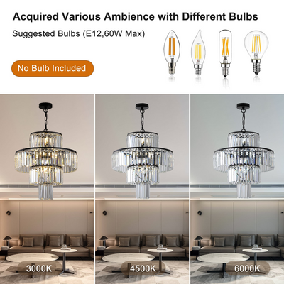 Black Luxury Crystal Chandelier Modern Chandeliers Lights Fixture Hanging Pendant Light Fixture for Dining Room Bedroom Living Room Dia 19.7 Inch-Black