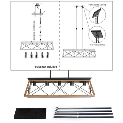 Farmhouse Chandeliers With 5 Bulbs For Dining Room Walnut (NEW SKU :W1340P206631)