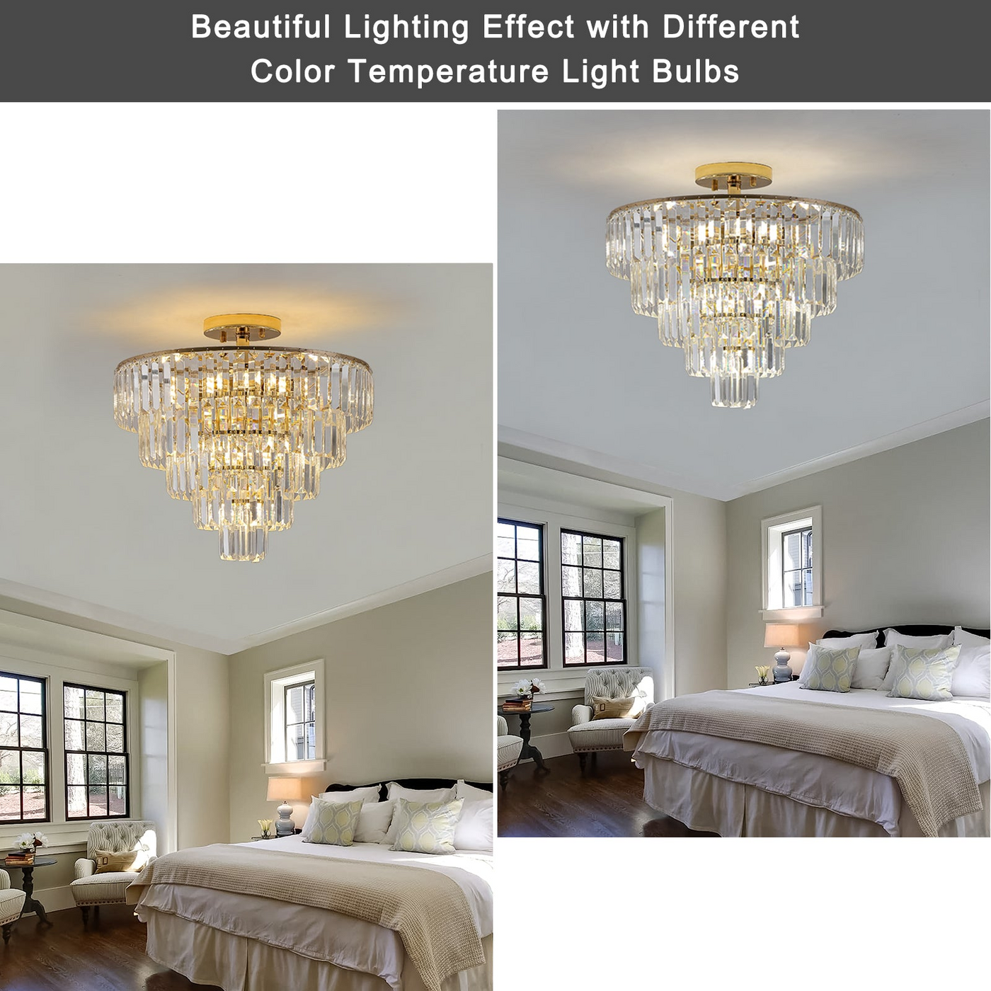 (Same as W1340P189283/L005001-D500-C10G)Gold Crystal Chandeliers,5-Tier Round Semi Flush Mount Chandelier Light Fixture,Large Contemporary Luxury Ceiling Lighting