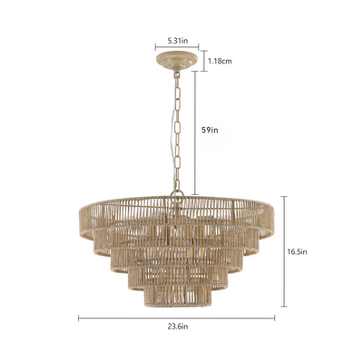 Bohemian style Woven Pendant Light 23.6 Inch Rattan Ligh Large Rattan Pendant Light with 5-Tier Rattan Chandelier--Wood  NEW SKU:W1340P206666