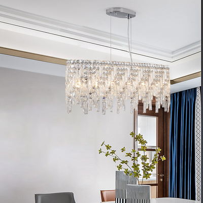Silver Elegant Oval Crystal Chandelier, Modern Ceiling Light Fixture with Reflective Hanging Crystals for Dining Room, Living Room, and FoyerS (Bulbs Not Included)