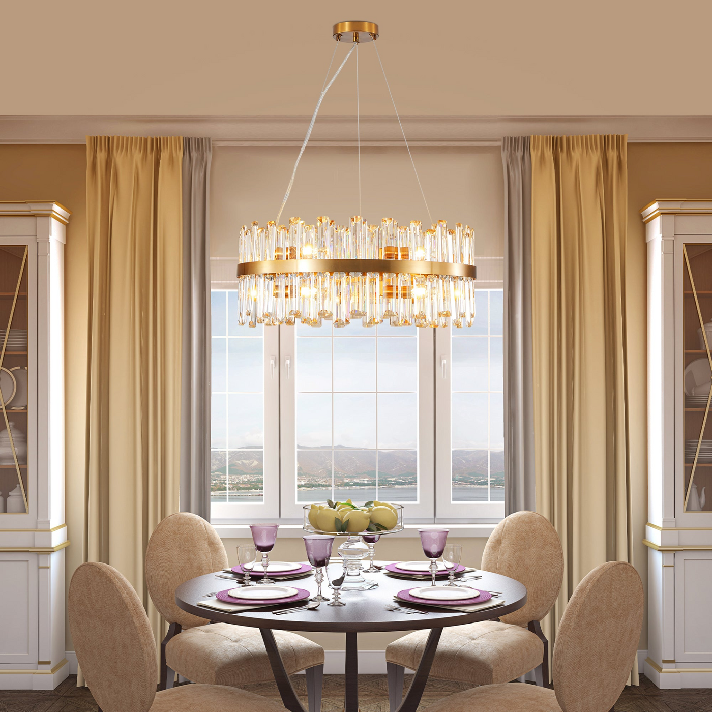 23.6 Inches Luxury Chandeliers Crystal Living Room Bedroom Decorative Lights Simple Modern Dining Room LED Lighting,for Home Decor (Bulbs Not Included)