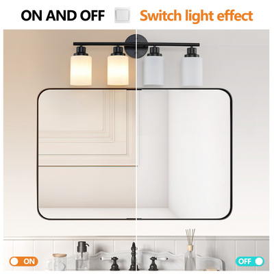 Modern 4-Light Vanity Bathroom Mirror Light, Frosted White Glass with Black Iron Frame, Contemporary Wall Sconce for Bedroom, Bathroom, And Dressing Room (Bulb Not Included)
